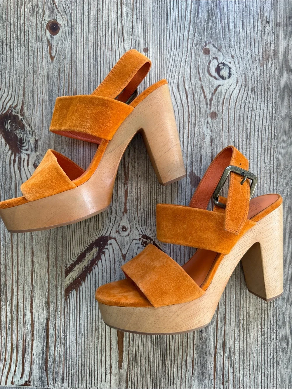 Charlotte Stone Women’s Suede Platform Sandals in Orange